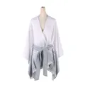 Women striped poncho shawl with belt fringe fringe casual stylish wrap winter autumn clothing - Robe / Light Blue