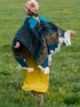 Ethischer Stil Jacquard Fransen Poncho Cape Vintage Oberbekleidung Reiseschal warmer Mantel - Seeblau