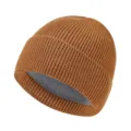 Winterwarme einfarbige Strickmuetze Beanie mit weichem Fleecefutter fuer kalte Tage. - Kurkuma