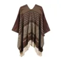 Ethno Stil Strick Poncho für Damen, warme Fransen Cape für Winterreisen und Alltag. - Ethnischer Pullover Quasten Poncho / Kaffeebraun