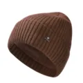 Braune winterwarme gefütterte Strickmütze für Erwachsene, lässige einfarbige dicke Wollmütze. - 22.5*22CM / Karamellbraun