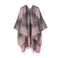 Dames herfst winter ruitjes cape sjaal, gezellige warme poncho met franjes zoom. - Roze