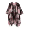 Dames winter roze ruitje cape poncho, stijlvolle gebreide sjaal met franjes rand. - Roze