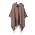 Femme automne hiver tricoté frange châle cape cardigan avec bouton fermeture marron élégant - Chameau