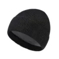 Schwarze gefütterte Wintermütze, einfarbige warme Strickmütze Beanie für Outdoor Radfahren Sport. - Holzkohleschwarz
