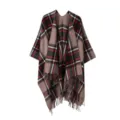Klassieke ruit cape poncho voor dames, stijlvolle open wintersjaal met franjes zoom. - Khaki