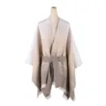 Detailed view of women knitted striped cape poncho with belt stylish outer wear garment. - Robe / Khaki