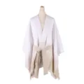 Women Split Poncho Striped Cape Casual Outerwear with Belt for Streetwear Fashion Daily - Robe / Off White