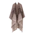 Chaqueta capa chal a rayas y cuadros vintage clásica para mujer, bufanda de invierno gruesa. - Caqui Oscuro