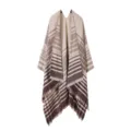 Mujer invierno cálido poncho cuadros chal capa, elegante abrigo abierto tejido con flecos - Caqui Beige