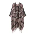 Klassischer Karos Schal Poncho mit Fransen, stilvoller warmer Damen Umhang Wintermode. - Hellbraun