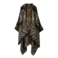 Retro Kapuzenumhang Damen Herren Winter Vintage Jacquard offene Frontwarmer Schal - Schwarz und Gelb