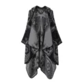 Capa con capucha de punto negro gris para mujer, chal de invierno girasol bohemio. - Negro