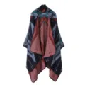 Poncho capa con capucha de punto estilo étnico, cálido suéter capa geométrica de invierno. - Azul marino