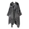 Stylish vintage horse pattern knitted cape winter warm geometric blanket shawl poncho wrap - Black and Gray