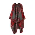 Capemanta con capucha de punto para mujer chal de invierno estampado paisley - Rojo