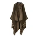 Donna mantella lavorata a maglia con cappuccio scialle poncho aperto davanti elegante - Verde oliva