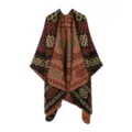 Ethischer Stil Damen Winter Strick Umhang Schal Retro Muster warme offene Front Poncho Jacke - Einheitsgröße / Morgenmantel / Orangegelb