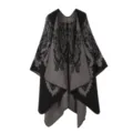 Detalle chal capa punto negro gris estilo étnico mujer, prenda exterior otoño muy cómoda. - Bata / Negro y Gris
