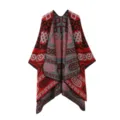 Damen ethnisch Strick Poncho Winter warm Vintage Umhang Schal offene Vorderseite Cape. - Einheitsgröße / Morgenmantel / Rot
