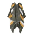 Women striped knit poncho cloak winter warm open front shawl wrap casual fashion outerwear - Tops / Green