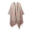 Gradient knit shawl fringe wrap cozy blanket cape cozy winter fall outerwear comfortable fashion - Khaki