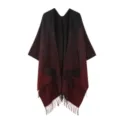 Gradient knit shawl detail, vintage fringe design, elegant winter warm outerwear scarf. - Burgundy