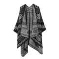 Chal de punto negro y blanco para mujer cárdigan cálido estilo étnico capa abierta abrigo. - Talla única / Bata / Negro y Gris