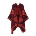 Böhmischer ethnischer Stil Damen rot schwarz Poncho Schal Vintage Umhang Jacke Detail. - Oberteile / Rot