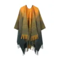 Detailed view of the gradient fringe shawl showing soft texture and color transition. - Yellow-Green