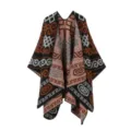 Otoño invierno estilo étnico mujer poncho capa tejida cálido viaje foto hermoso chal - Talla única / Bata / Naranja Blanco