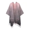 Elegant gradient color tassel shawl cape, cozy warm open front wrap scarf for women daily. - Pink