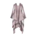 Women's striped reversible cape shawl winter open front poncho outerwear fashion cozy warm scarf - Tops / Pink