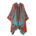 Estilo étnico chal de punto para mujer poncho abierto abrigo acogedor capa vintage superior - Bata / Naranja