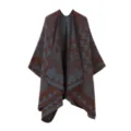 Gestreickter Hahnentritt Schal Umhang für Damen, ethnischer Stil gemütlicher Winter Cape Detail. - Kaffeebraun