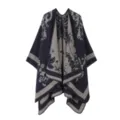 Women's dark style knitted cape shawl, double-sided warm open front outerwear for winter. - Tops / Navy Blue