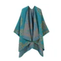 Vista de detalle poncho capa punto mujer otoño invierno, turquesa gris estampado leopardo. - Bata / Verde Turquesa
