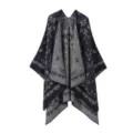 Damen Strick Cape Schal offene Vorderseite Winter warme Wendeschal Paisley Muster - Marineblau