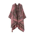 Vintage gemusterter Strick Poncho Schal für Damen, weicher Kaschmir-Griff, stylische Reisebekleidung. - Altrosa