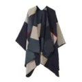 Asymmetrisches Strickponcho Detail, stilvolles Farbblock Design, gemütlicher Cape Überwurf. - Marineblau