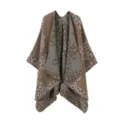 Mujer estampado leopardo poncho tejido chal invierno cálido capa abierta moda capa bufanda. - Bata / Caqui