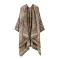 Retro melierter Strick-Umhang für Damen, stilvoller Kaschmir-Gefühl Poncho für Reisen. - Khaki