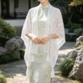 Weißer spitzen quasten schal hohl gestrickter capelet eleganter sommer qipao mantel - Weiß