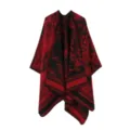 Retro Rot Schwarz Strick Cape Poncho Damen Winter Warmer Schal Reise Oberbekleidung - Schwarz Rot
