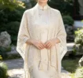 Damen holer Strick Schal Quaste Cardigan Sommer leicht vintage Umhang Ueberzieher - Gebrochenes Weiß
