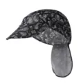 Detail shot of black white paisley print cycling cap with long neck flap for sun protection. - One Size / Black