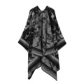 Schwarz grau geometrisch Strick Poncho Umhang stilvoll offene Front Schal Wintermantel - Morgenmantel / Schwarz
