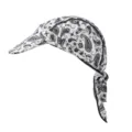 Detail view of the black and white paisley cycling cap showing visor and tie-back straps. - One Size / White