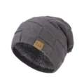 Herren Winter Futter Fleece Strick Beanie Mütze Dicke Warme Kappe Lässige Slouch Strickware - Grau