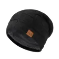 Herren Winter warme Strickmütze gefüttert slouchy dicke Haube schwarz kaltes Wetter - Holzkohle Schwarz